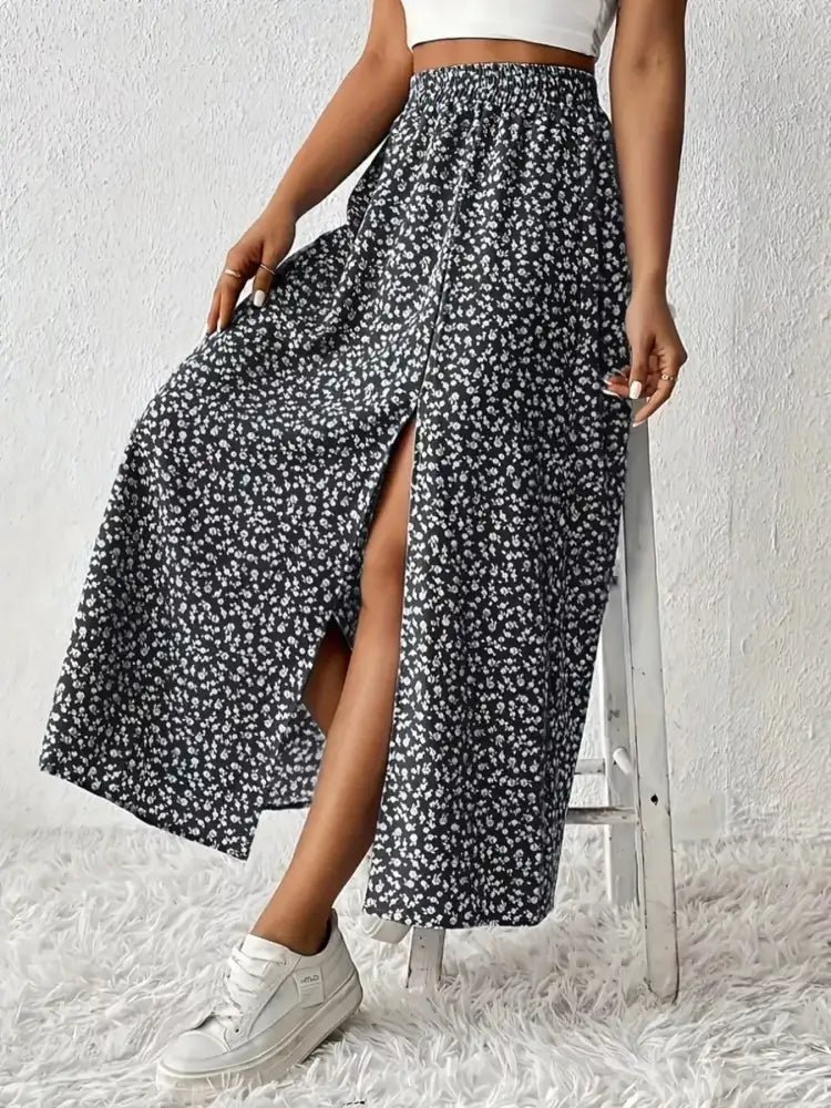 Slit Printed Skirt