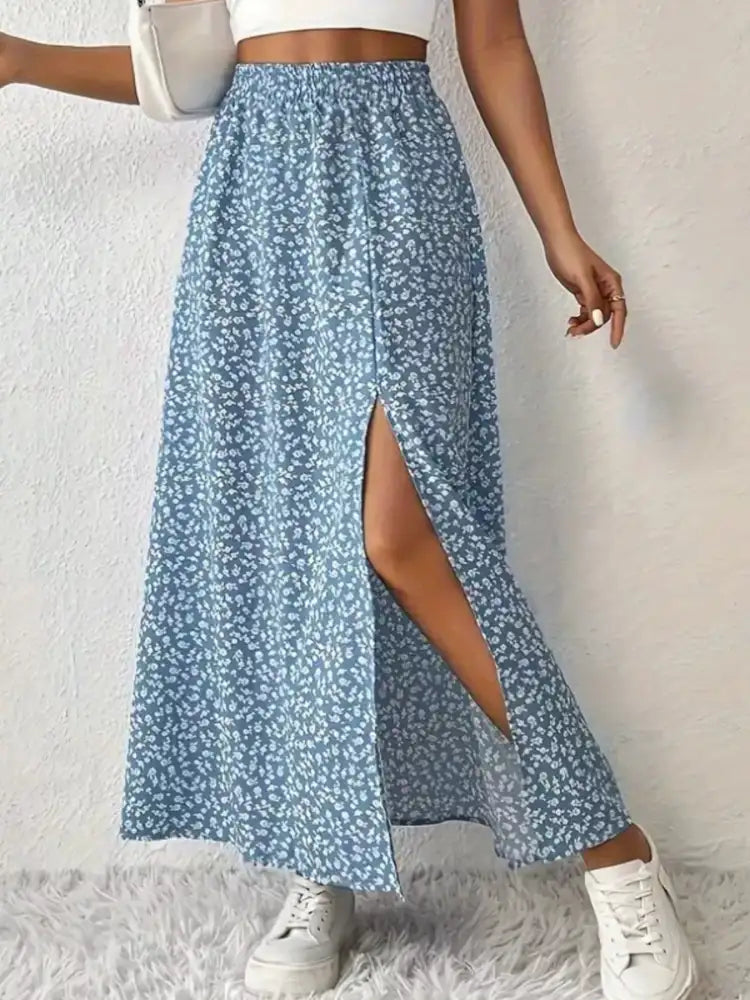 Slit Printed Skirt