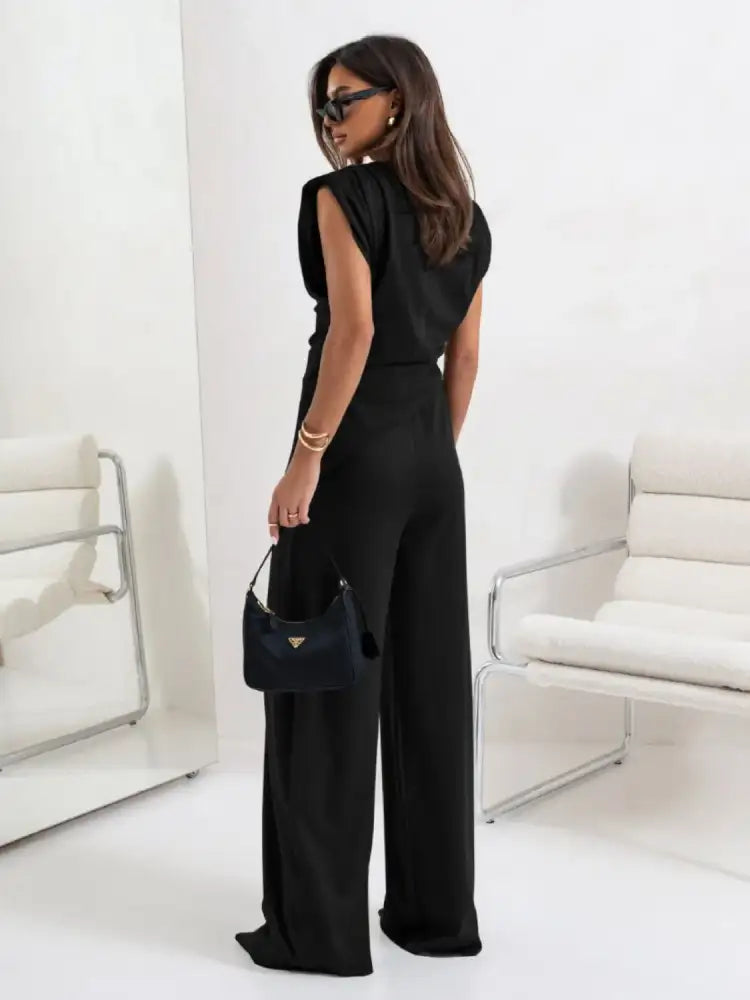 Women’s Asymmetrical Slit Two-Piece Set Polyester Spandex