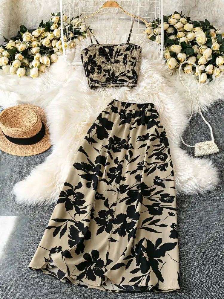 Smocked Printed Cami and Skirt Set