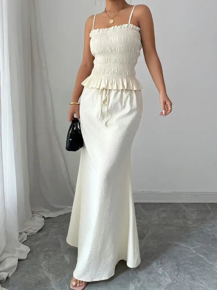 Smocked Ruffled Hem Cami and Maxi Skirt Set