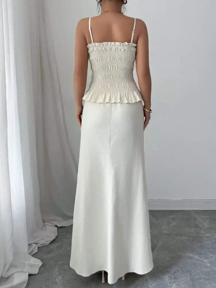 Smocked Ruffled Hem Cami and Maxi Skirt Set