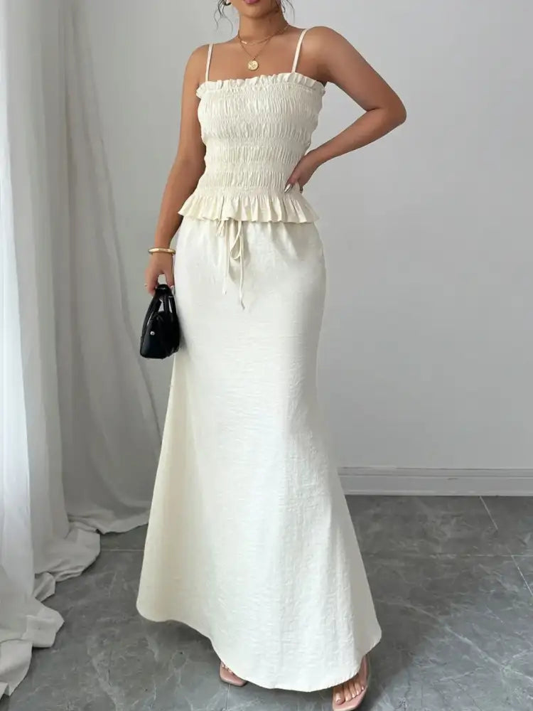 Smocked Ruffled Hem Cami and Maxi Skirt Set