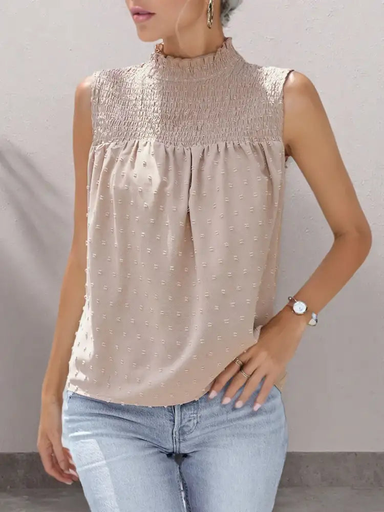 Smocked Swiss Dot Sleeveless Blouse