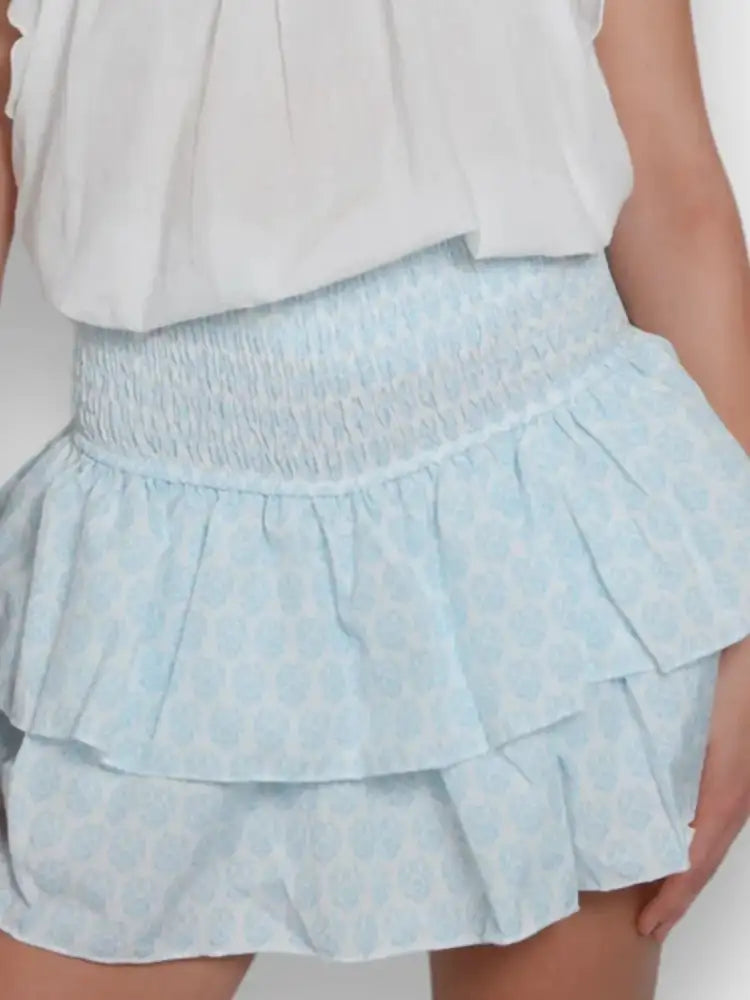 Smocked Wideband Waist Layered Mini Skirt