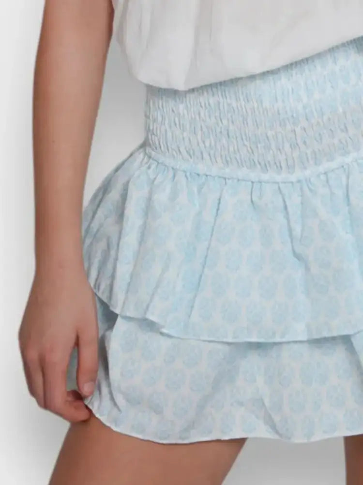 Smocked Wideband Waist Layered Mini Skirt