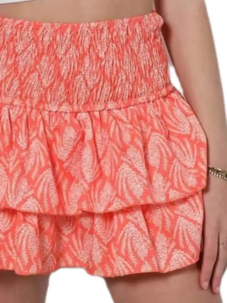 Smocked Wideband Waist Layered Mini Skirt