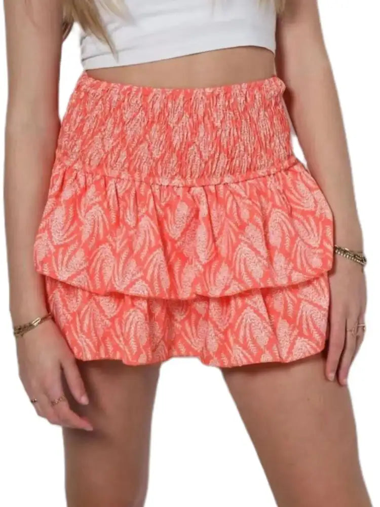Smocked Wideband Waist Layered Mini Skirt