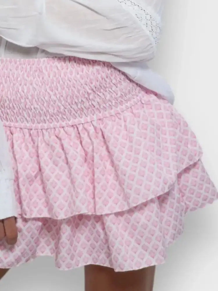 Smocked Wideband Waist Layered Mini Skirt