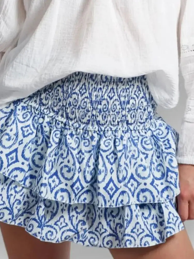 Smocked Wideband Waist Layered Mini Skirt