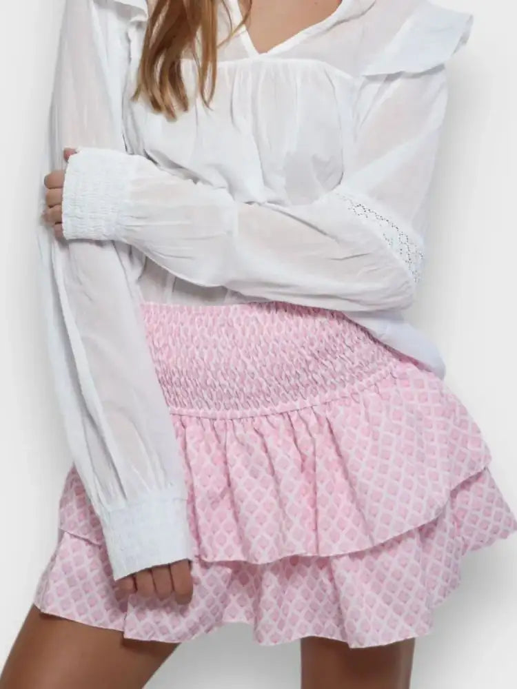 Smocked Wideband Waist Layered Mini Skirt