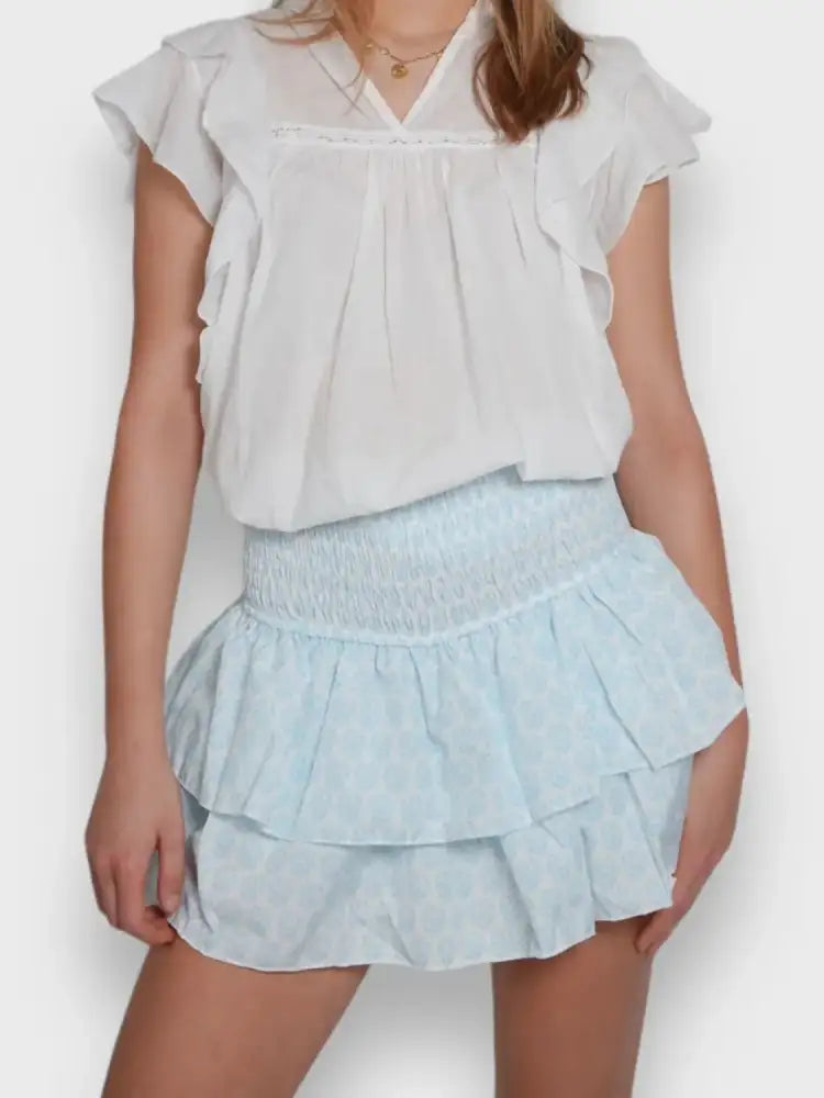 Smocked Wideband Waist Layered Mini Skirt