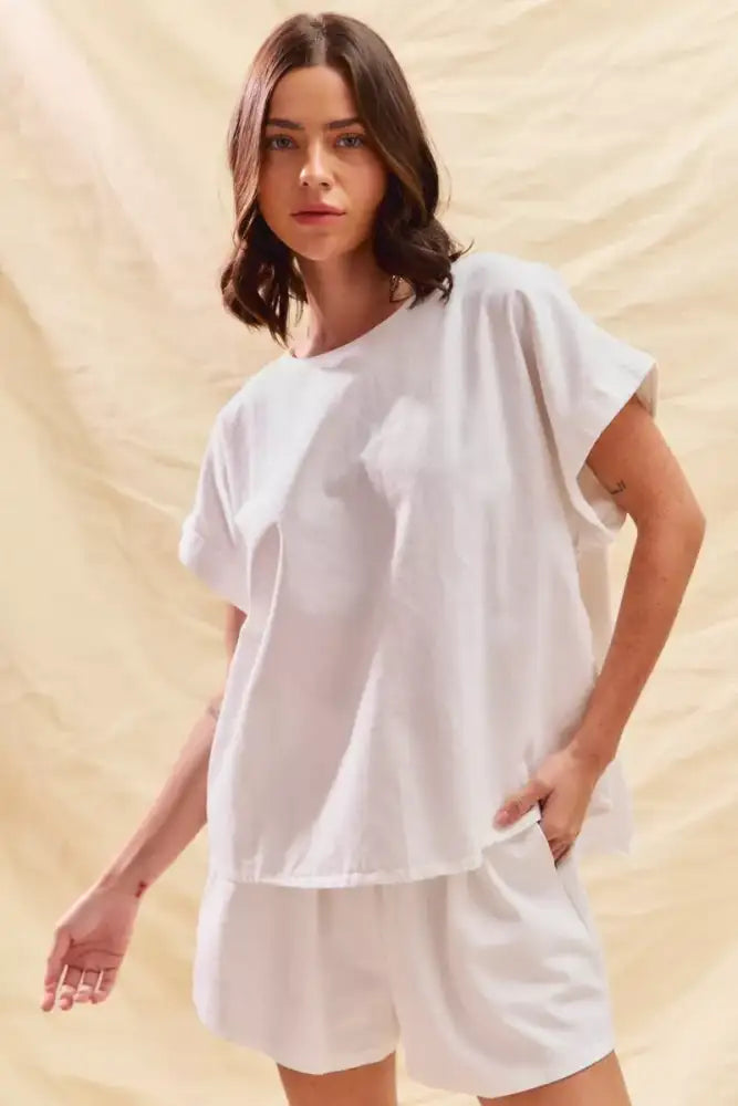 SO ME Round Neck Short Sleeve Top and Shorts Set