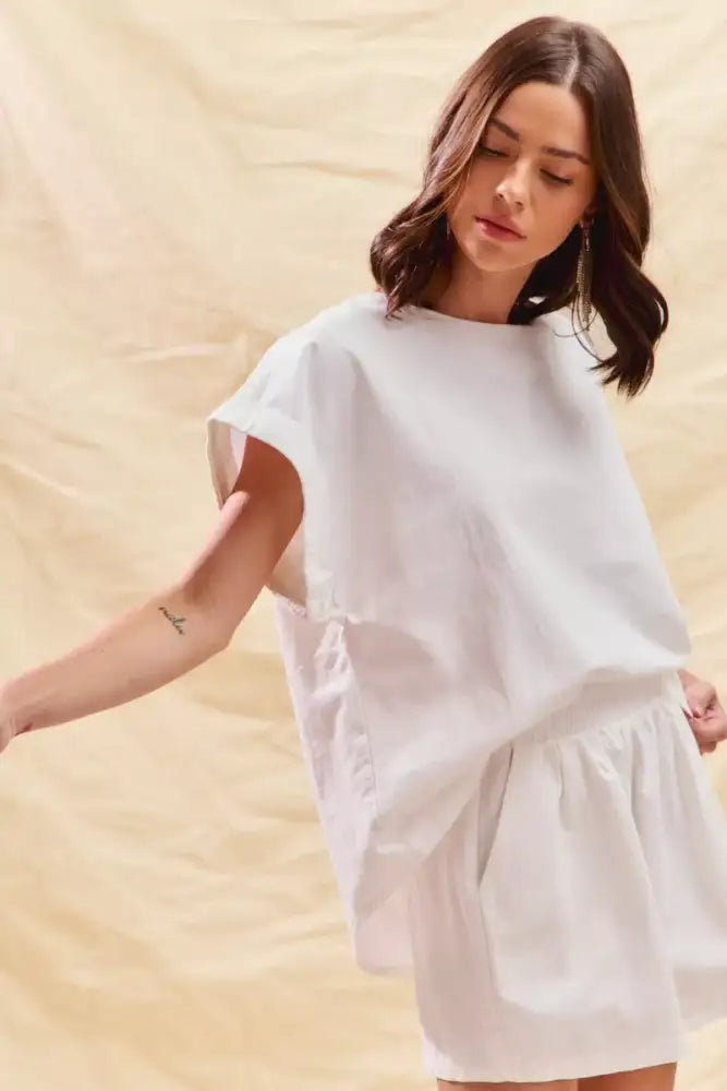 SO ME Round Neck Short Sleeve Top and Shorts Set