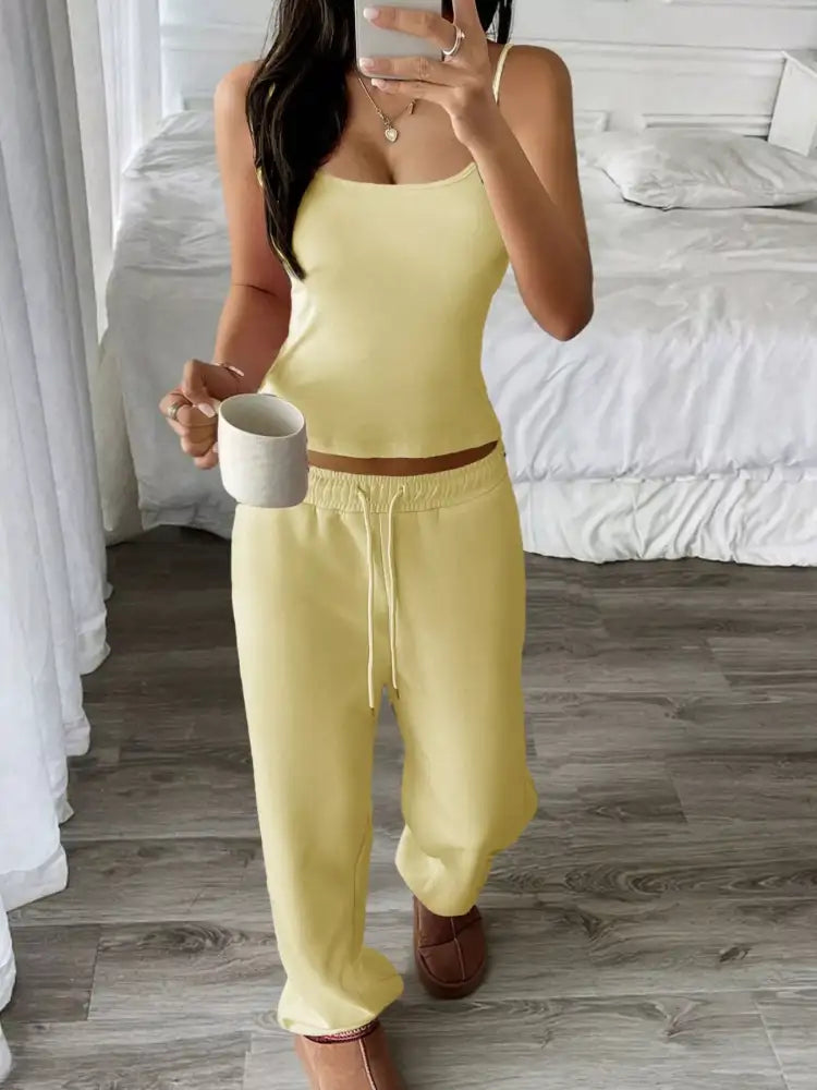 Solid Color Cami and Pants Set