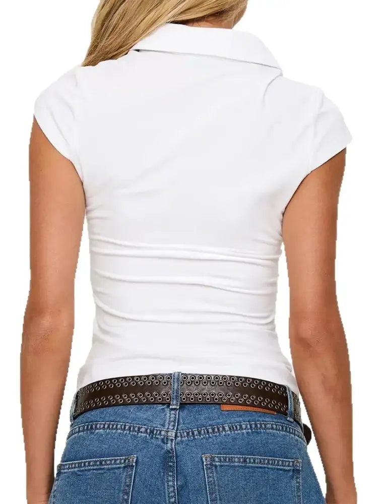 Solid Color Cap Sleeve Polo