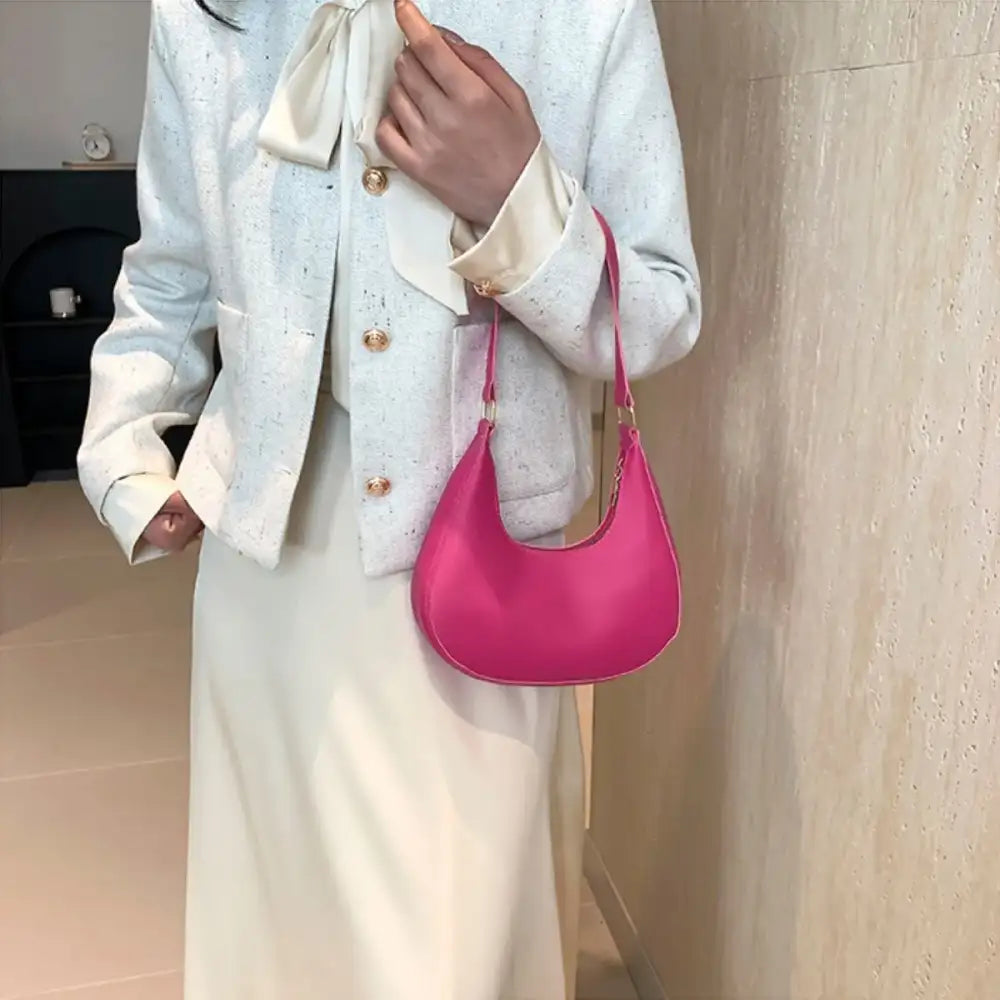 Solid Color Crescent Shoulder Bag