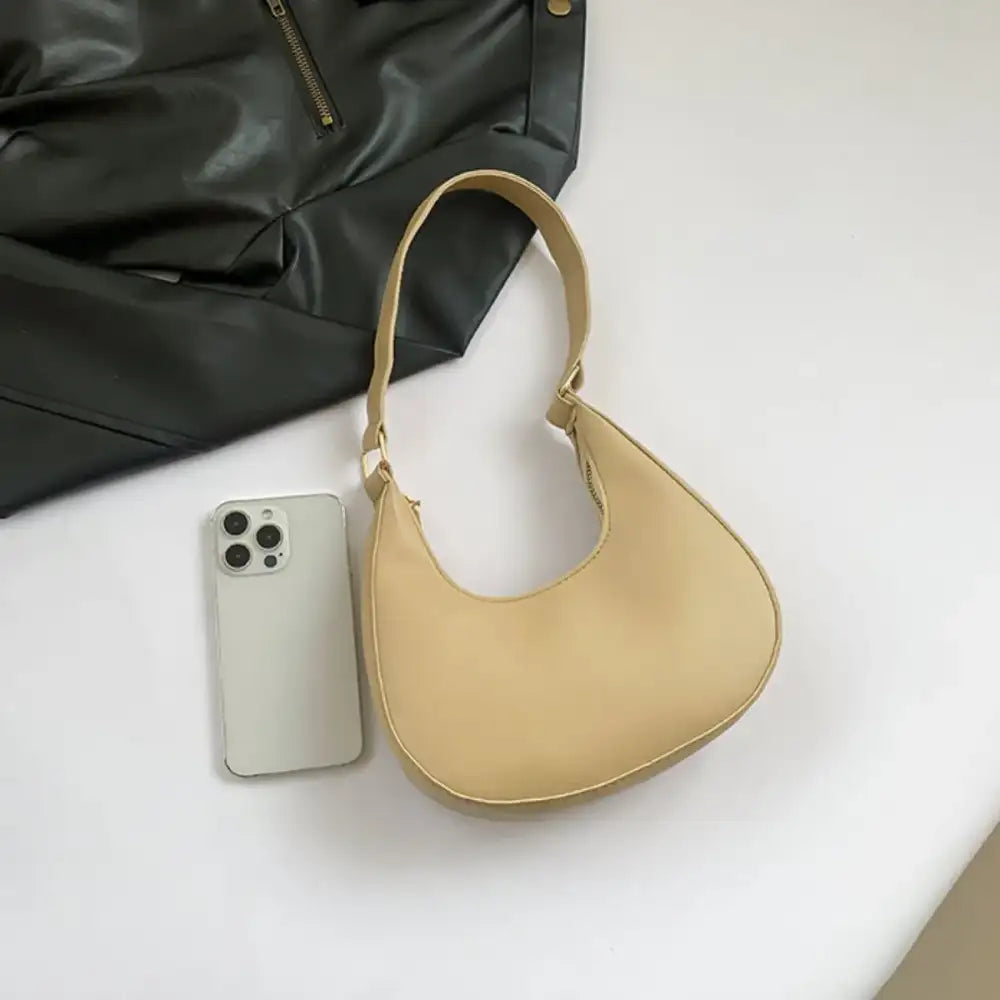 Solid Color Crescent Shoulder Bag