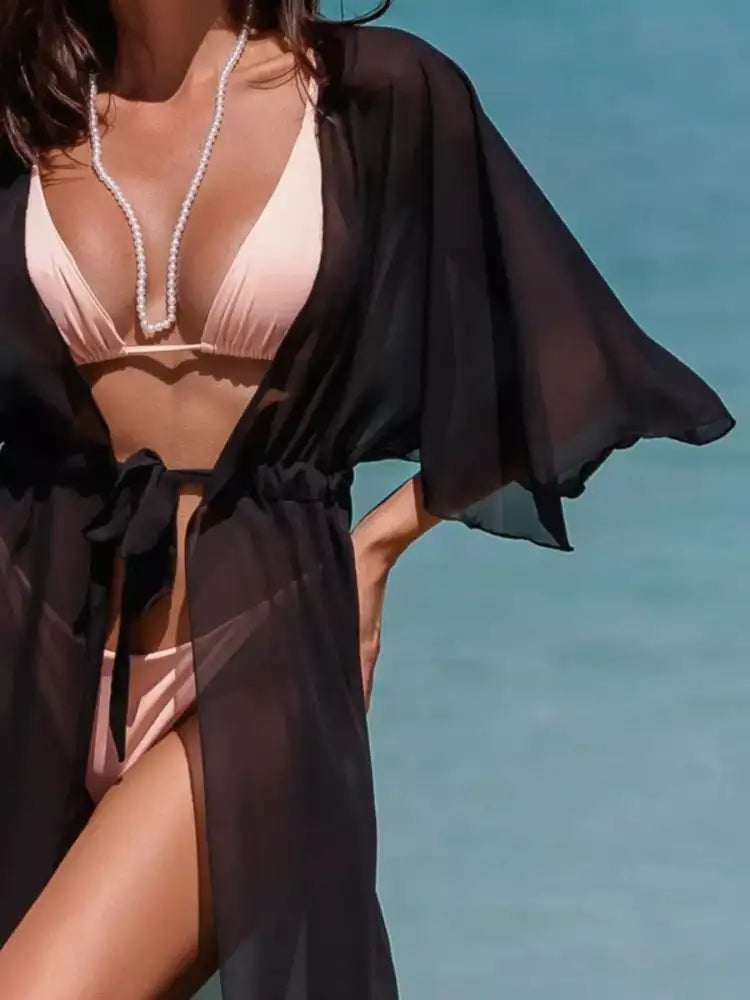 Solid Color Flutter Sleeve Cover-Up