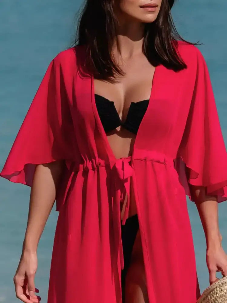Solid Color Flutter Sleeve Cover-Up
