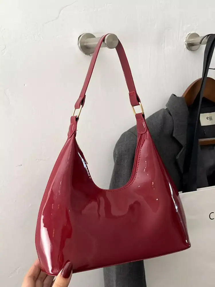 Solid Color Leather Shoulder Bag