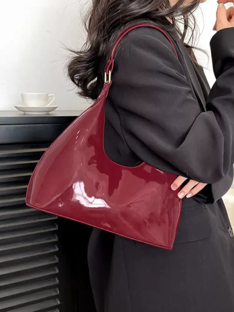 Solid Color Leather Shoulder Bag