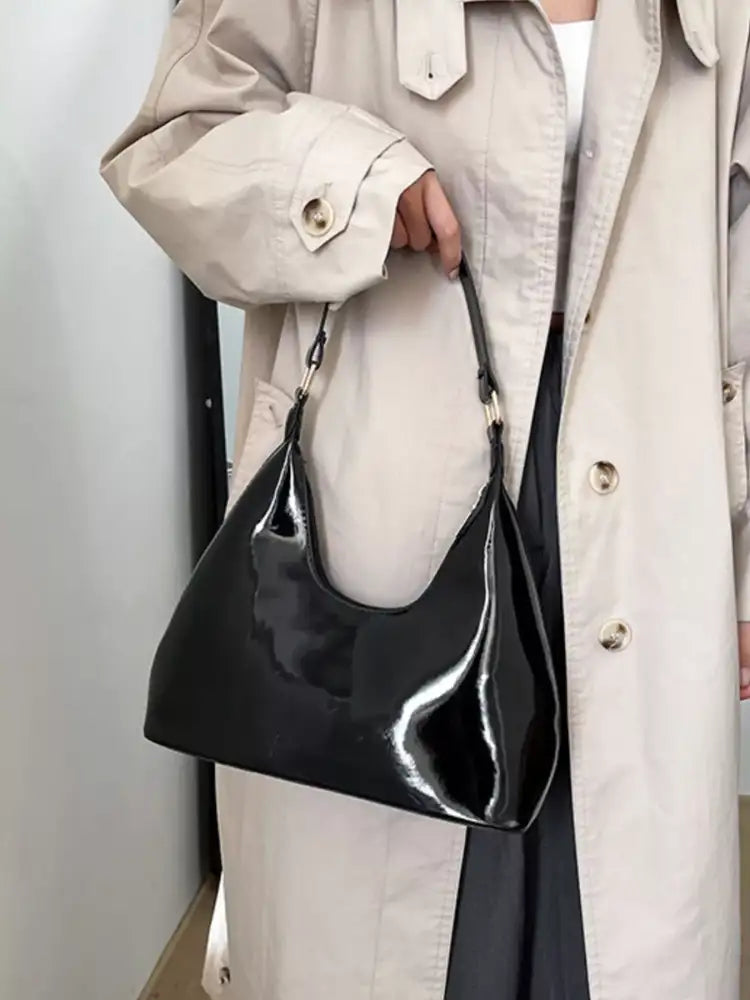 Solid Color Leather Shoulder Bag