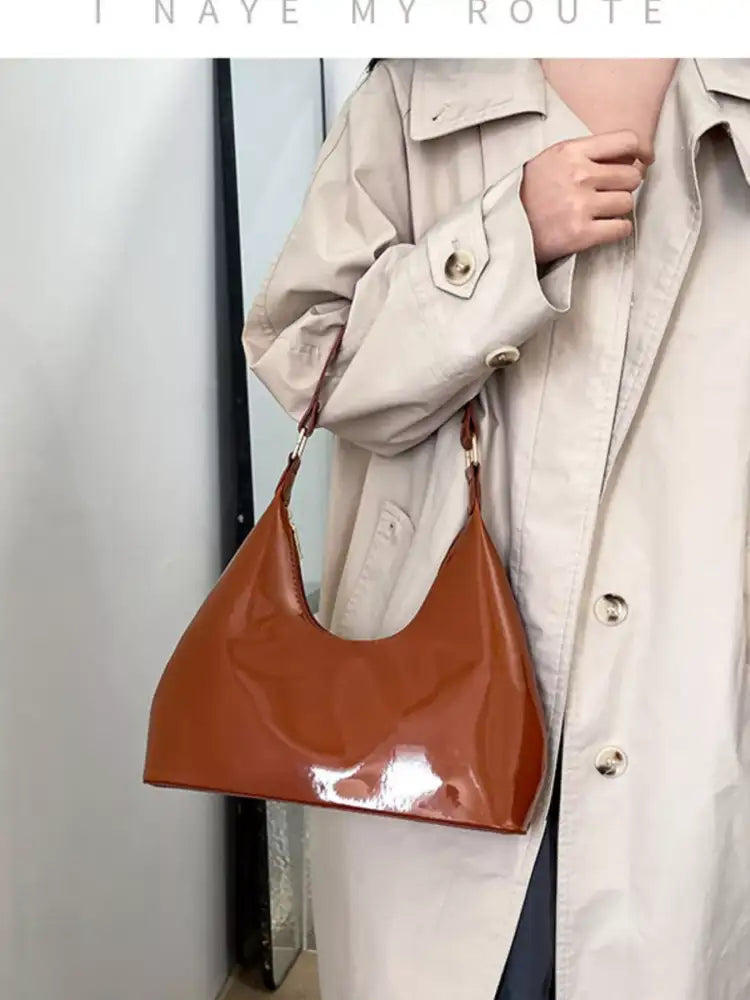 Solid Color Leather Shoulder Bag