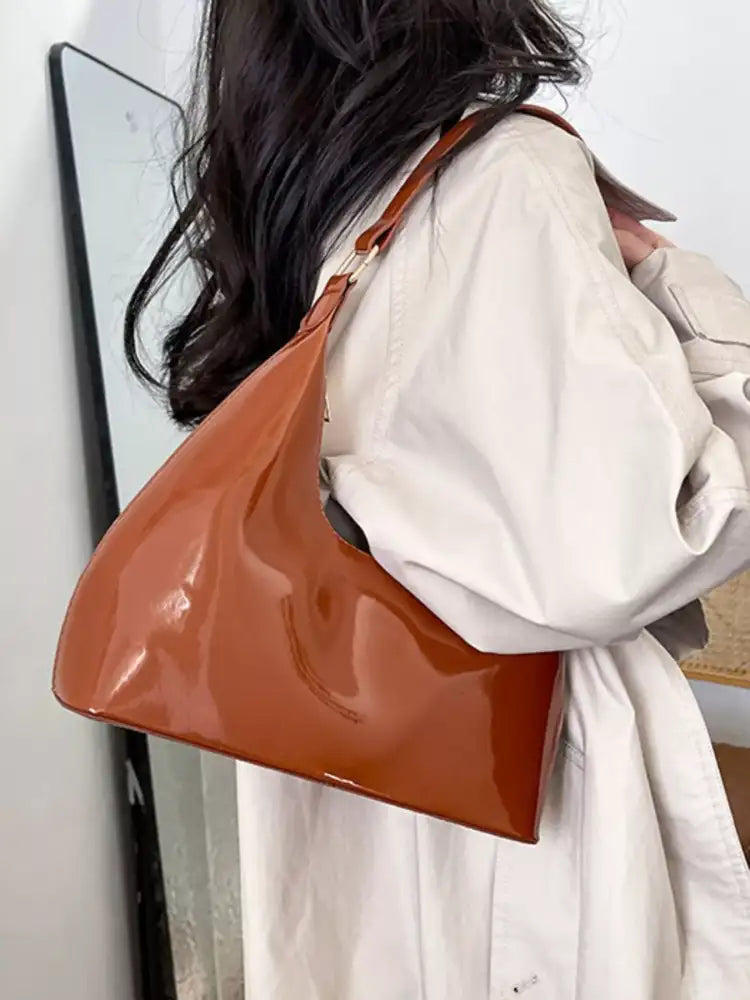 Solid Color Leather Shoulder Bag