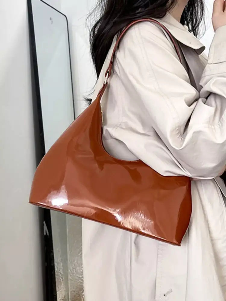 Solid Color Leather Shoulder Bag