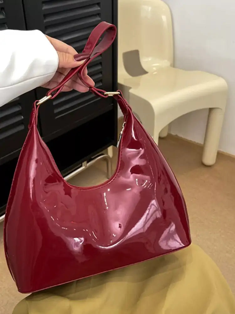 Solid Color Leather Shoulder Bag