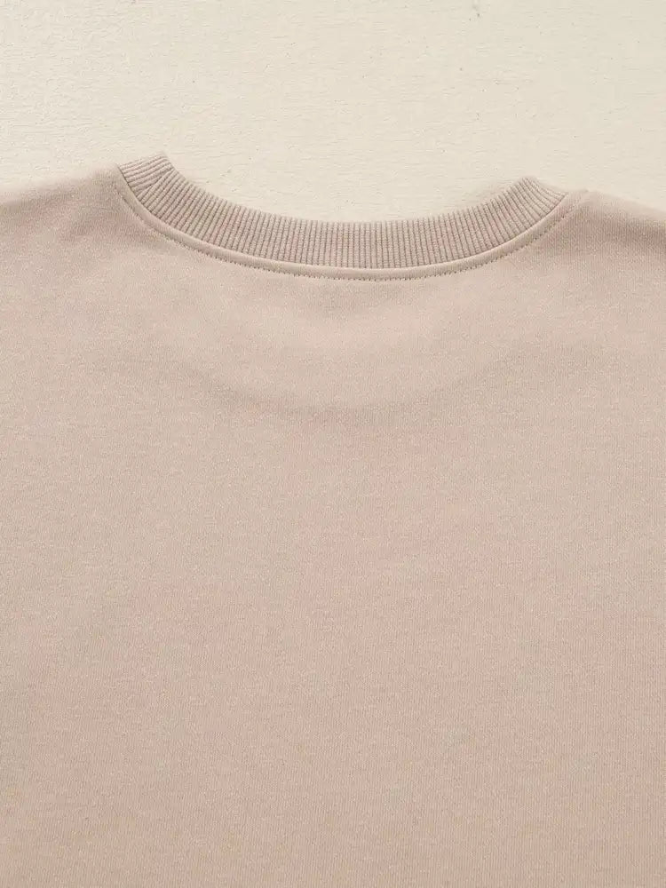 Solid Color Oversize Slit Sweatshirt and Ribbed Leggings 2pcs Set