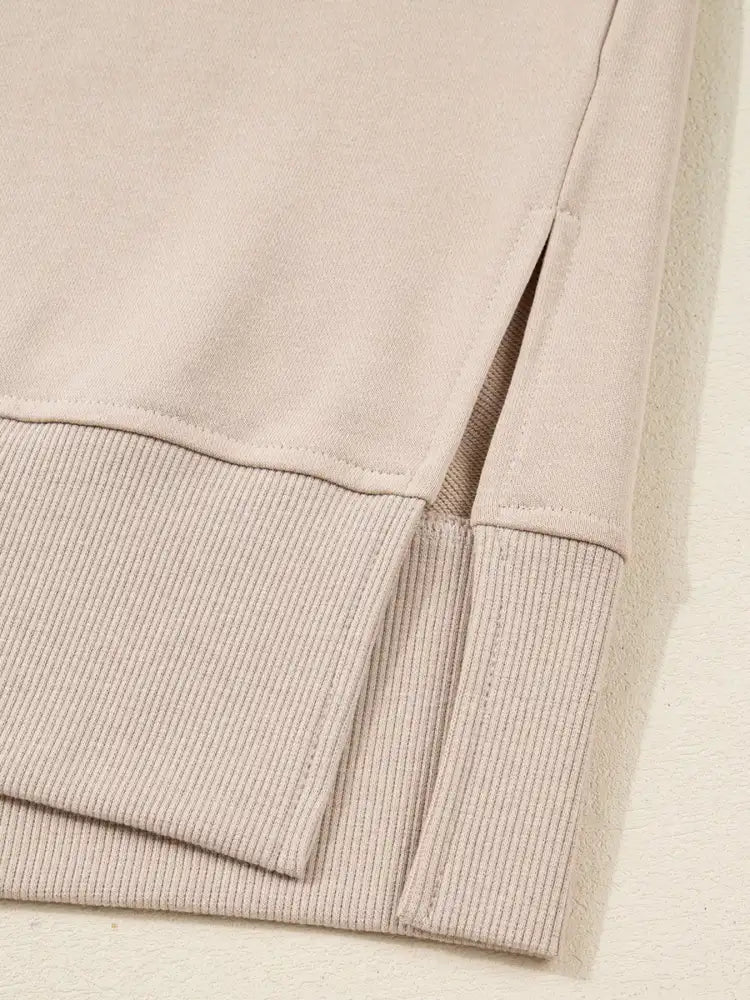 Solid Color Oversize Slit Sweatshirt and Ribbed Leggings 2pcs Set