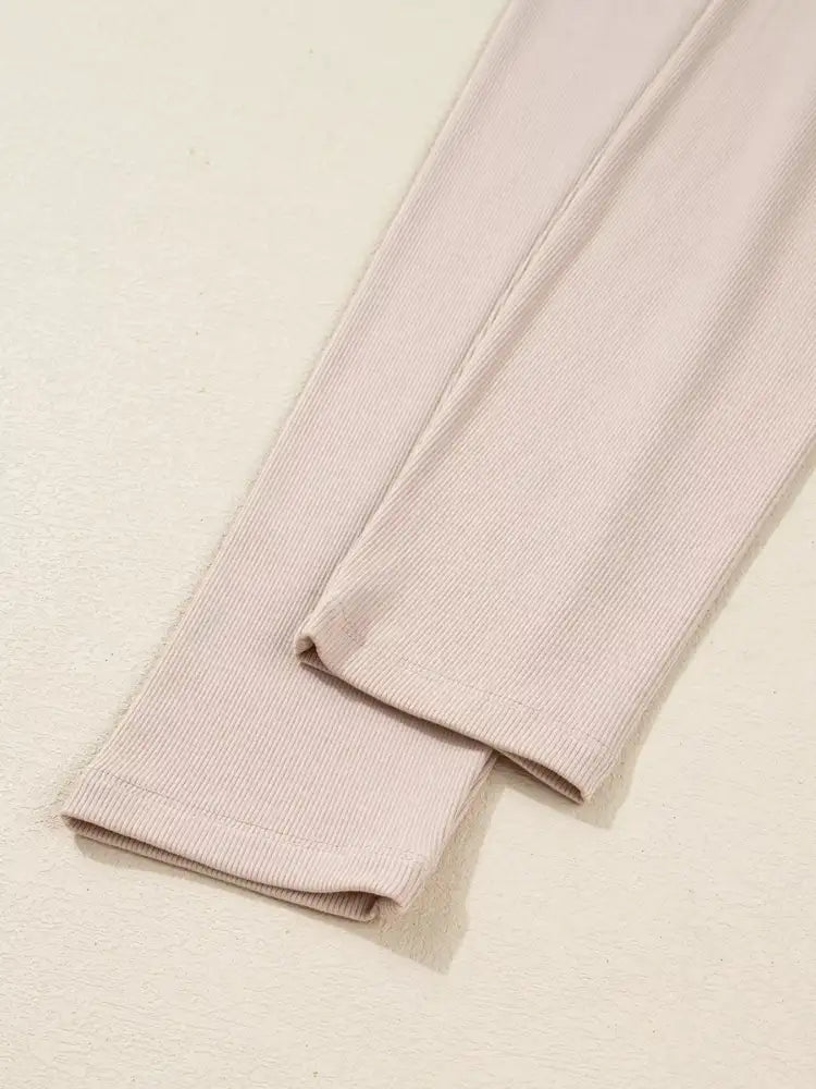 Solid Color Oversize Slit Sweatshirt and Ribbed Leggings 2pcs Set