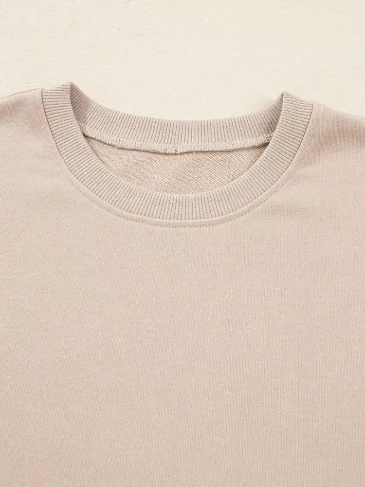 Solid Color Oversize Slit Sweatshirt and Ribbed Leggings 2pcs Set