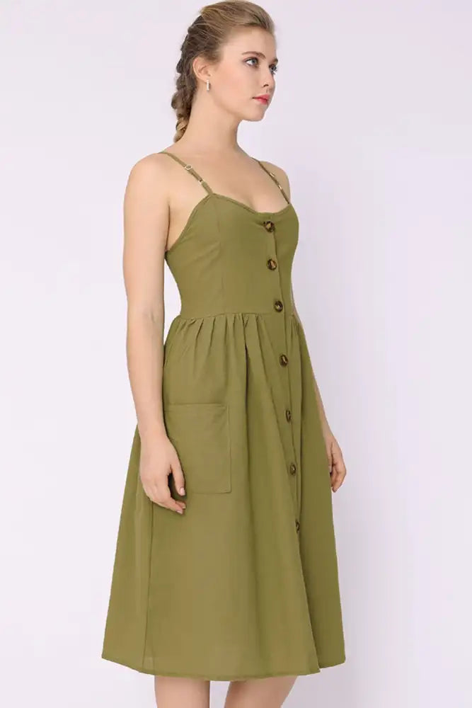 Spaghetti Strap Smocked Dress with Pockets