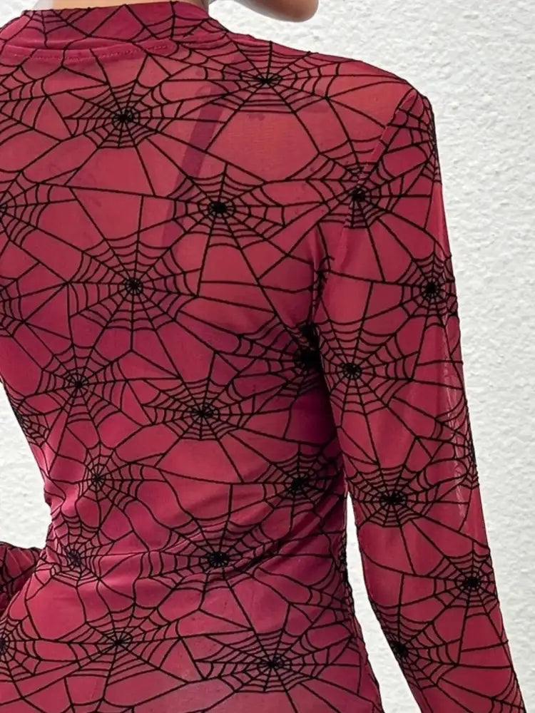 Spider Web Print Long Sleeve Blouse