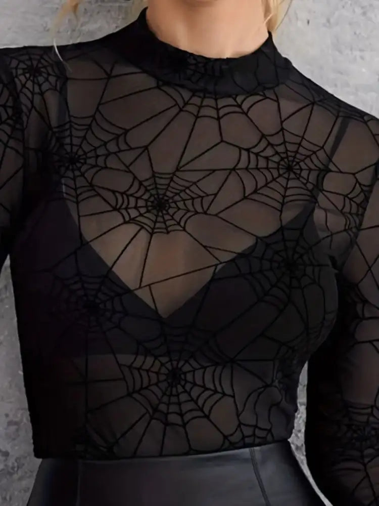 Spider Web Print Long Sleeve Blouse