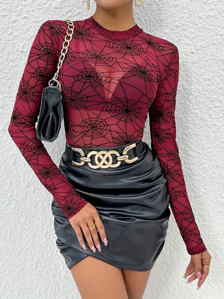 Spider Web Print Long Sleeve Blouse