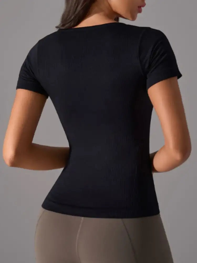Square Neck Active T-Shirt with Detachable Chest Pads