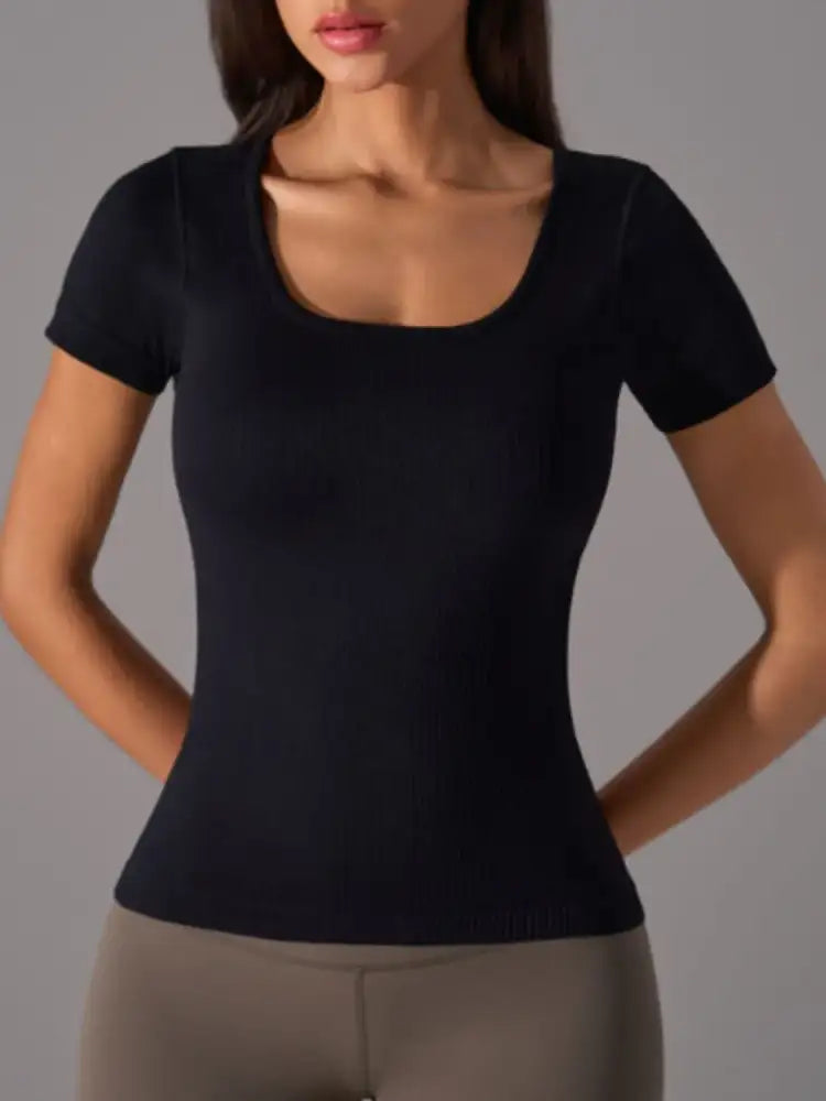 Square Neck Active T-Shirt with Detachable Chest Pads