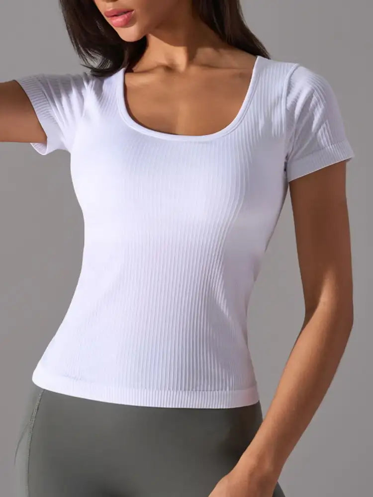 Square Neck Active T-Shirt with Detachable Chest Pads