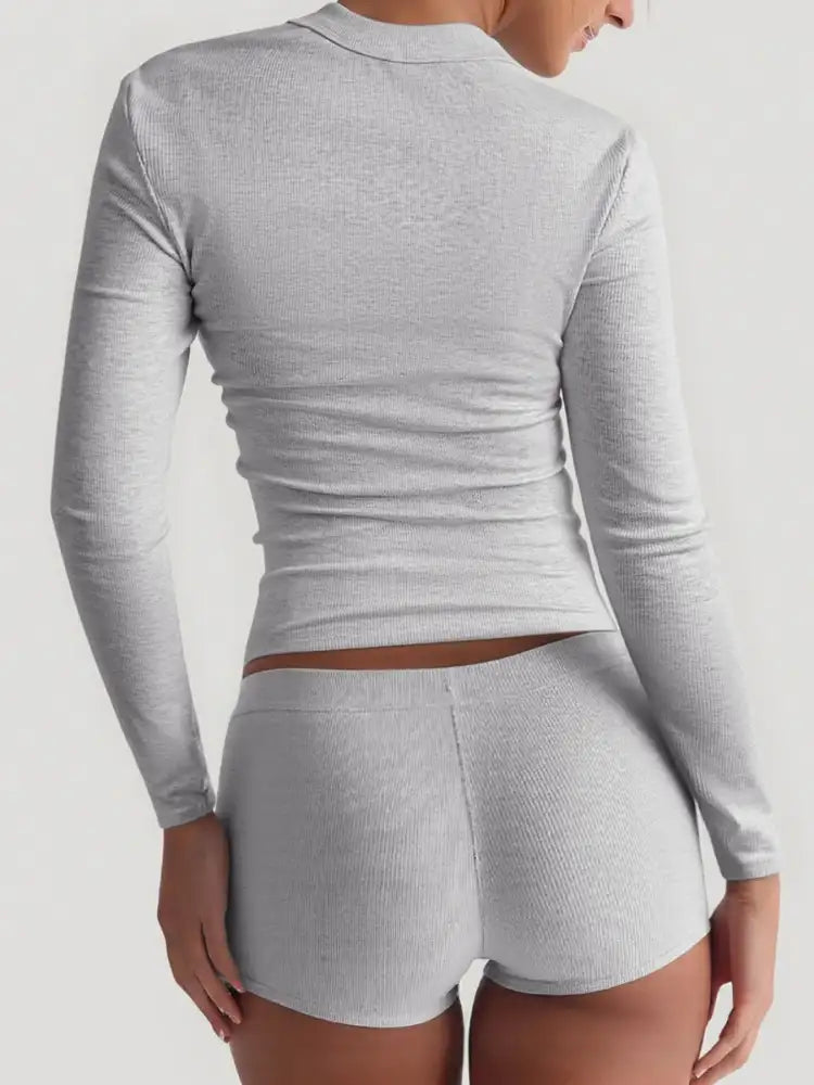 Square Neck Long Sleeve Top and Shorts Set