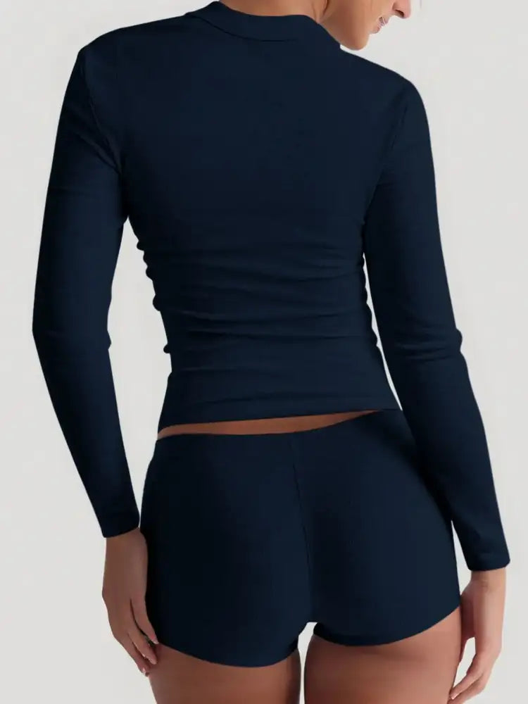 Square Neck Long Sleeve Top and Shorts Set