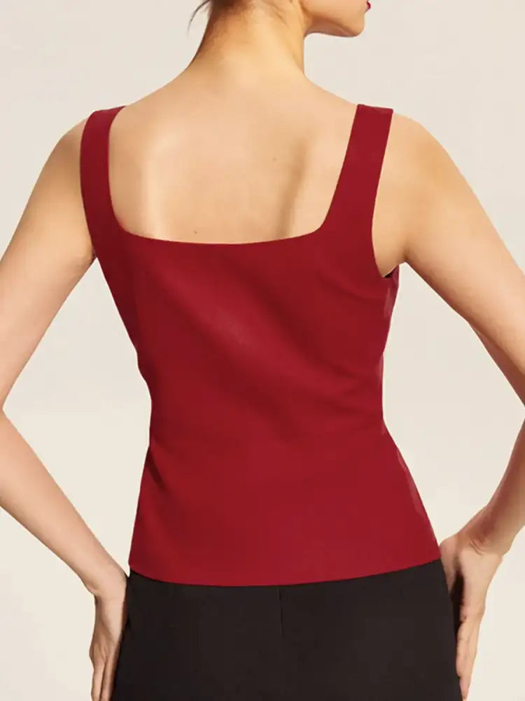 Square Neck Tank and Pleated Slit Skirt Set