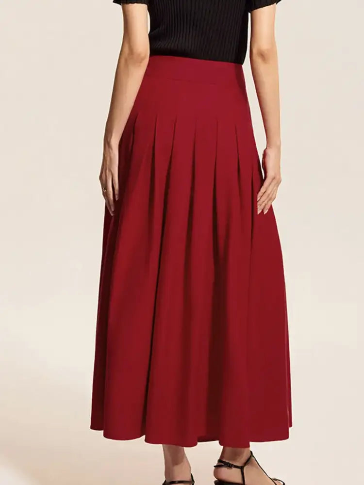 Square Neck Tank and Pleated Slit Skirt Set