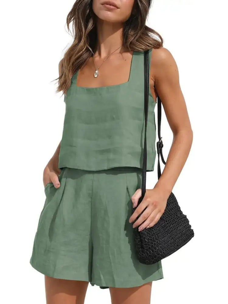 Square Neck Tank and Shorts Set