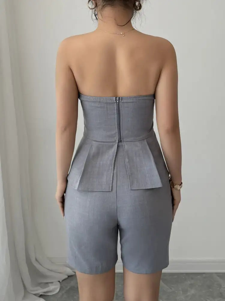 Strapless Peplum Top and Shorts Two-Piece Set