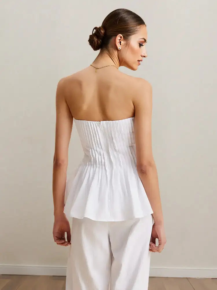 Strapless Peplum Top and Wide Leg Pants Set