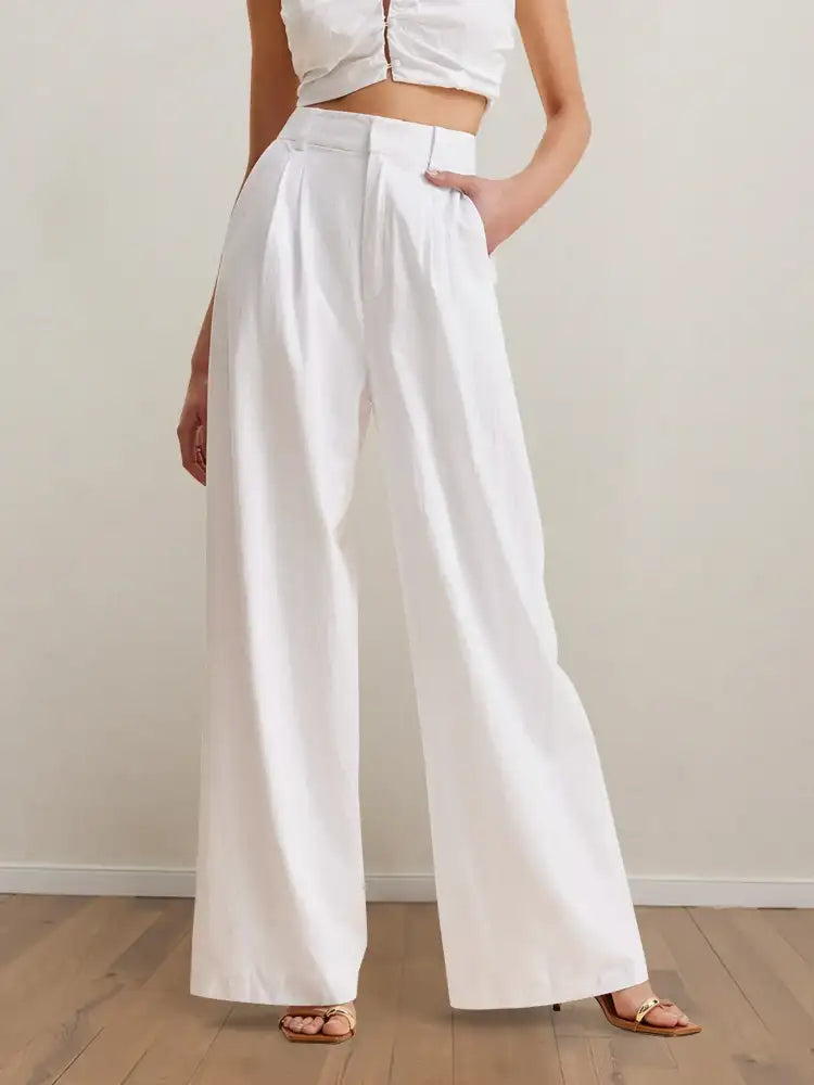 Strapless Peplum Top and Wide Leg Pants Set